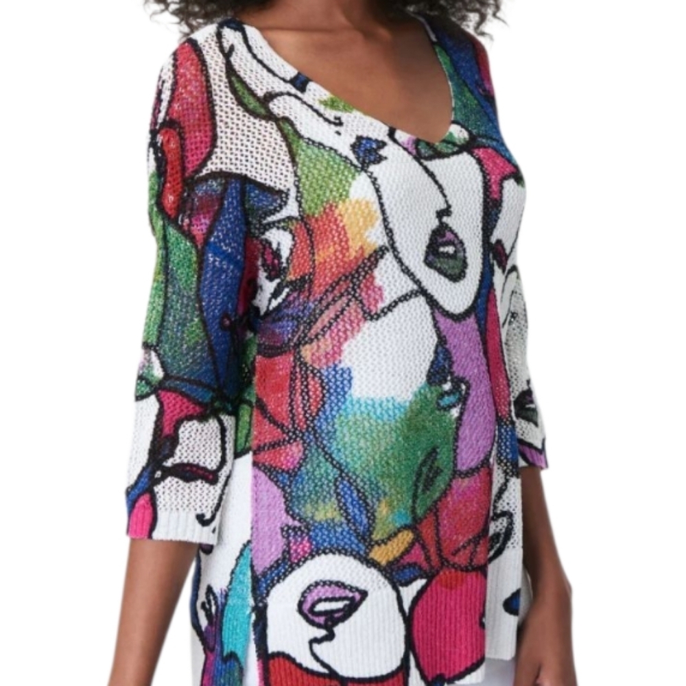 Joseph Ribkoff Pink and Green Artistic Tunic 3/4 Sleeve, Medium - Picture 2 of 8